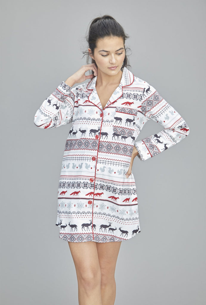 American Fair Isle Flannel Long Sleeve Classic Nightshirt