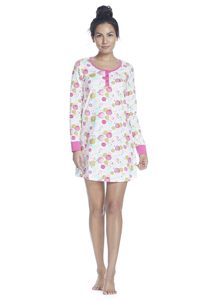 Sparkling Bubbles Stretch Long Sleeve Henley Nightshirt