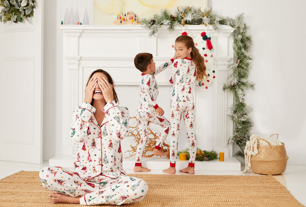 Christmas Tree Stretch Long Sleeve Kids 2pc Pant PJ Set