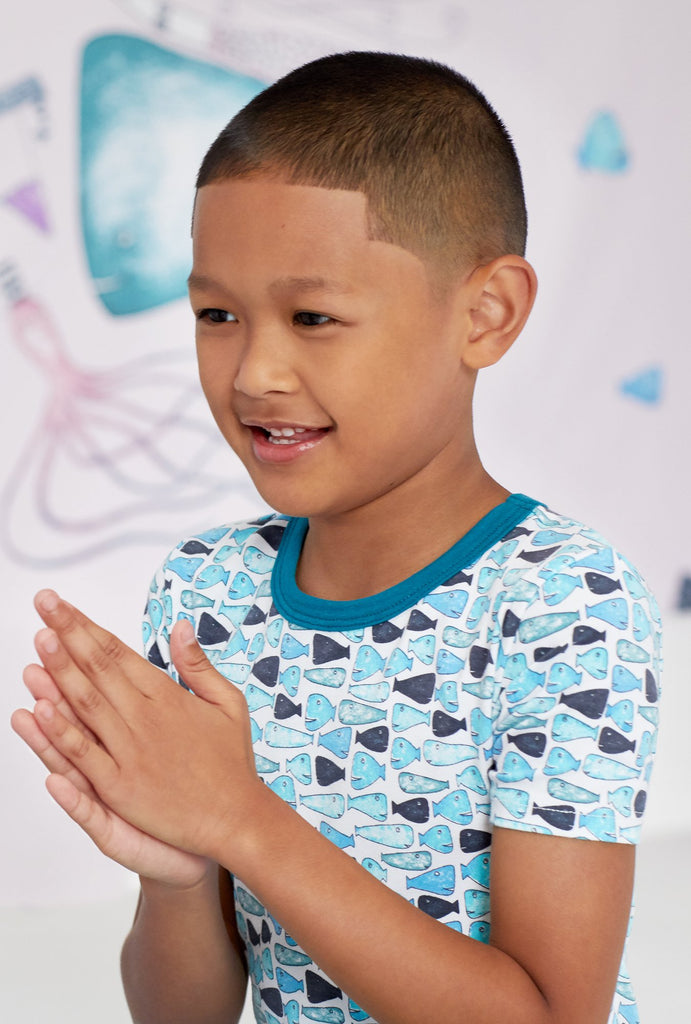 School of Fish Short Sleeve Stretch Jersey Kids PJ Set w/ Book