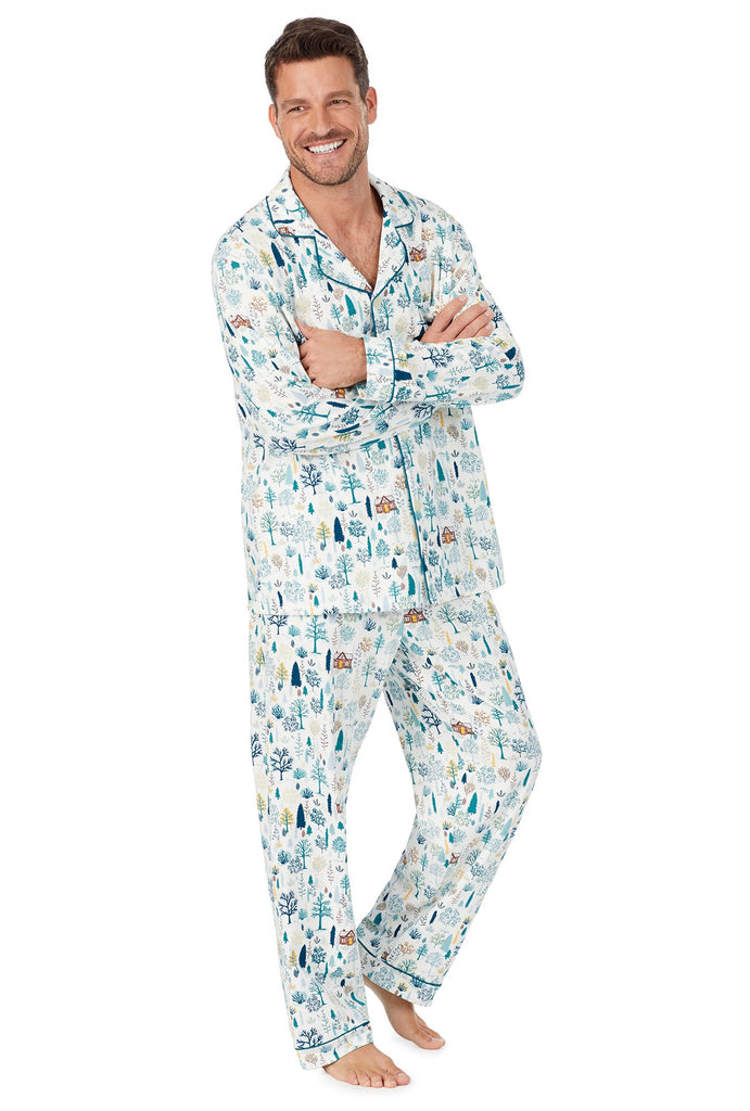 Cabin In The Woods Stretch Mens Long Sleeve Classic Pj Set