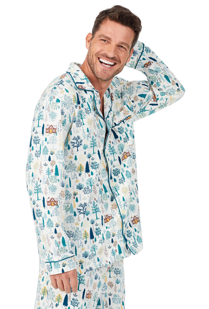 Cabin In The Woods Stretch Mens Long Sleeve Classic Pj Set