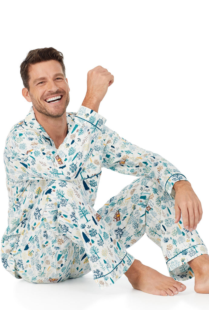 Cabin In The Woods Stretch Mens Long Sleeve Classic Pj Set
