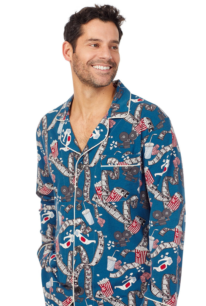 Movie Night Mens Long Sleeve Classic Stretch Jersey PJ Set