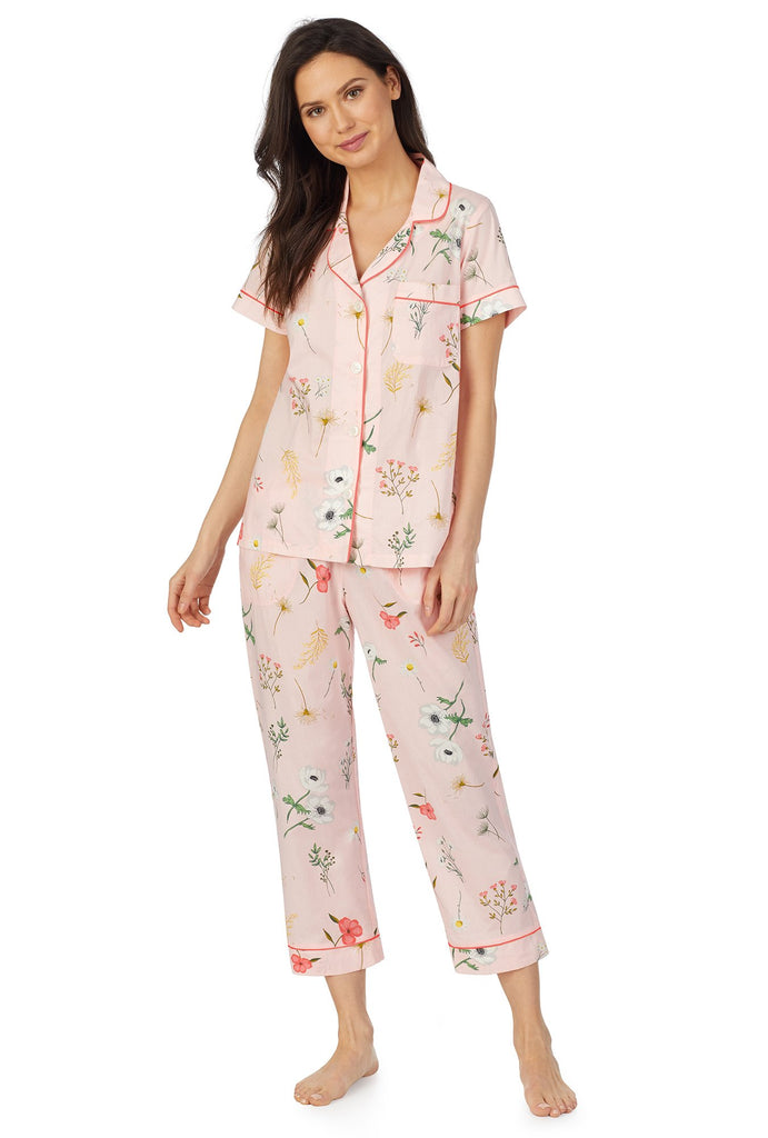 Flower Study Short Sleeve Classic Cropped Woven Sateen PJ Set