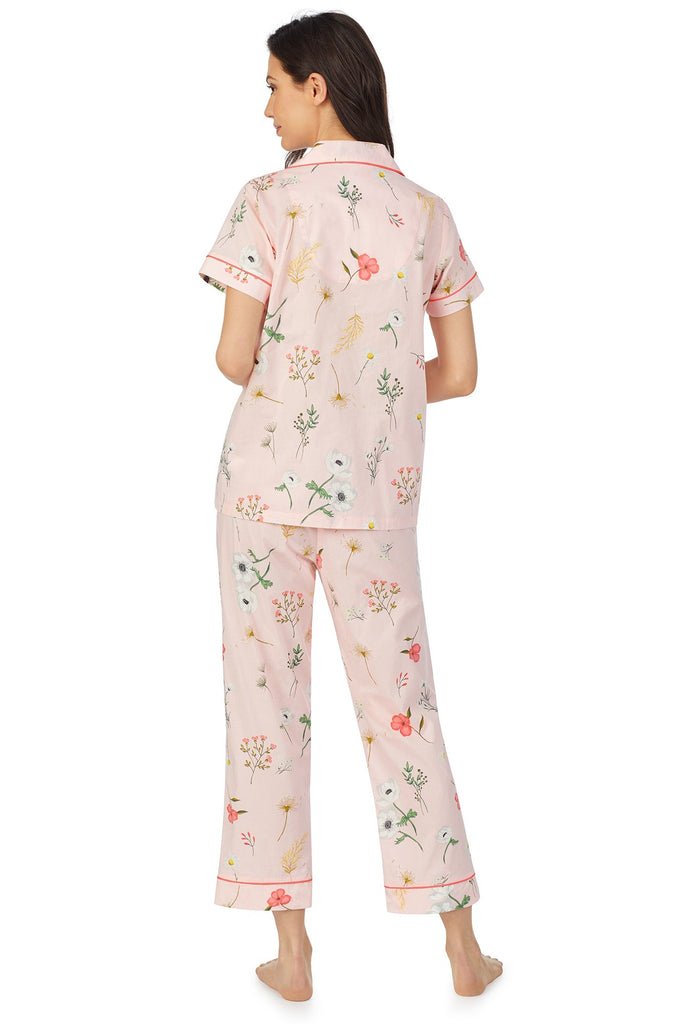 Flower Study Short Sleeve Classic Cropped Woven Sateen PJ Set