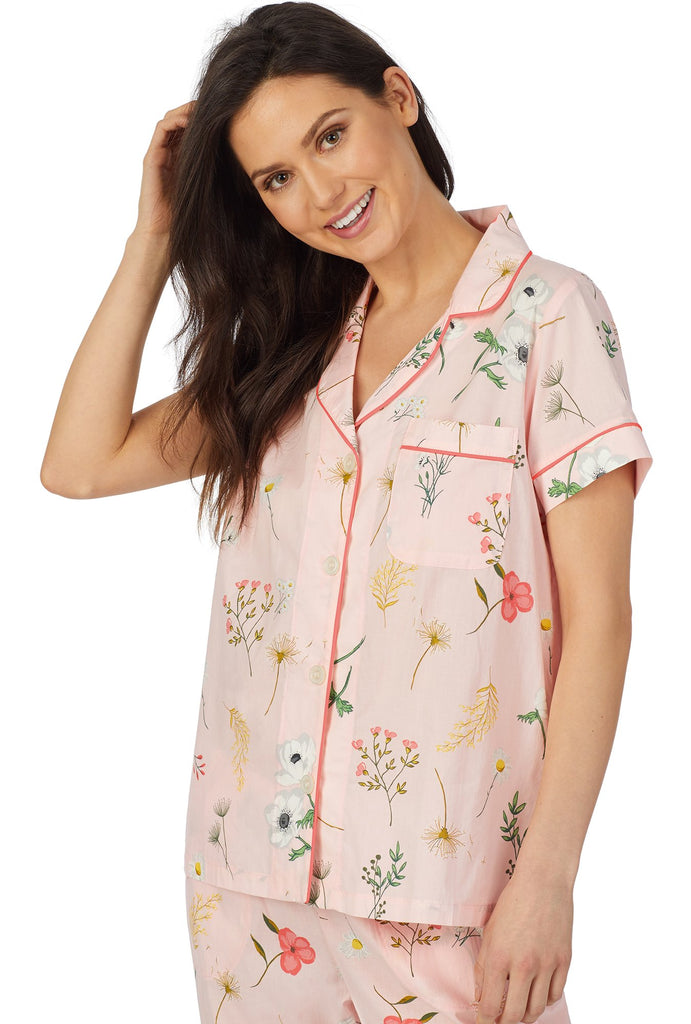 Flower Study Short Sleeve Classic Cropped Woven Sateen PJ Set