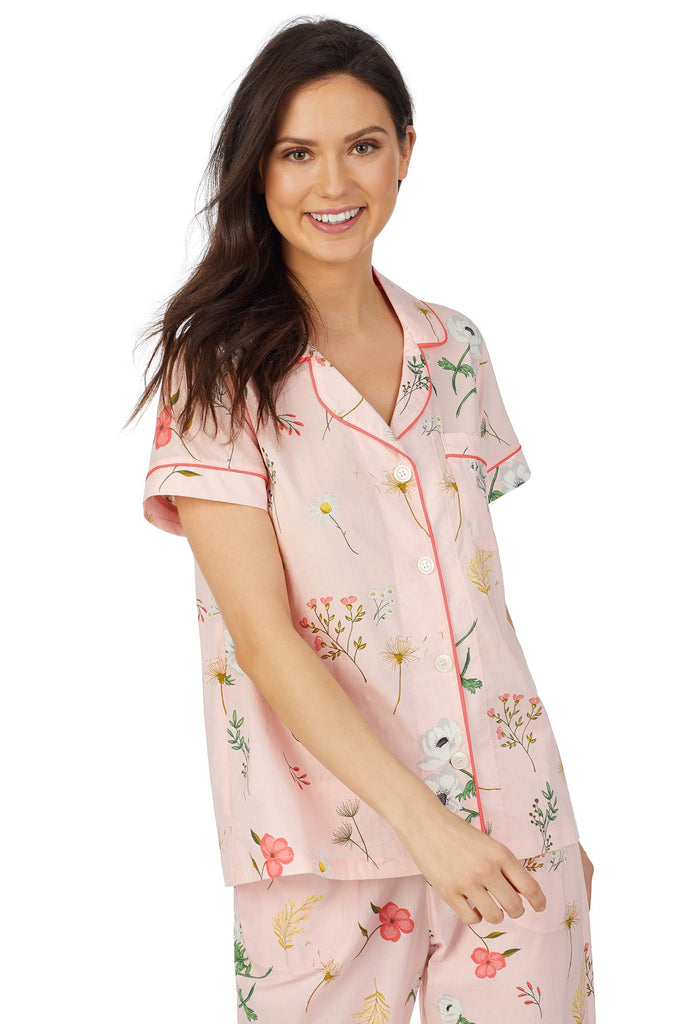 Flower Study Short Sleeve Classic Cropped Woven Sateen PJ Set