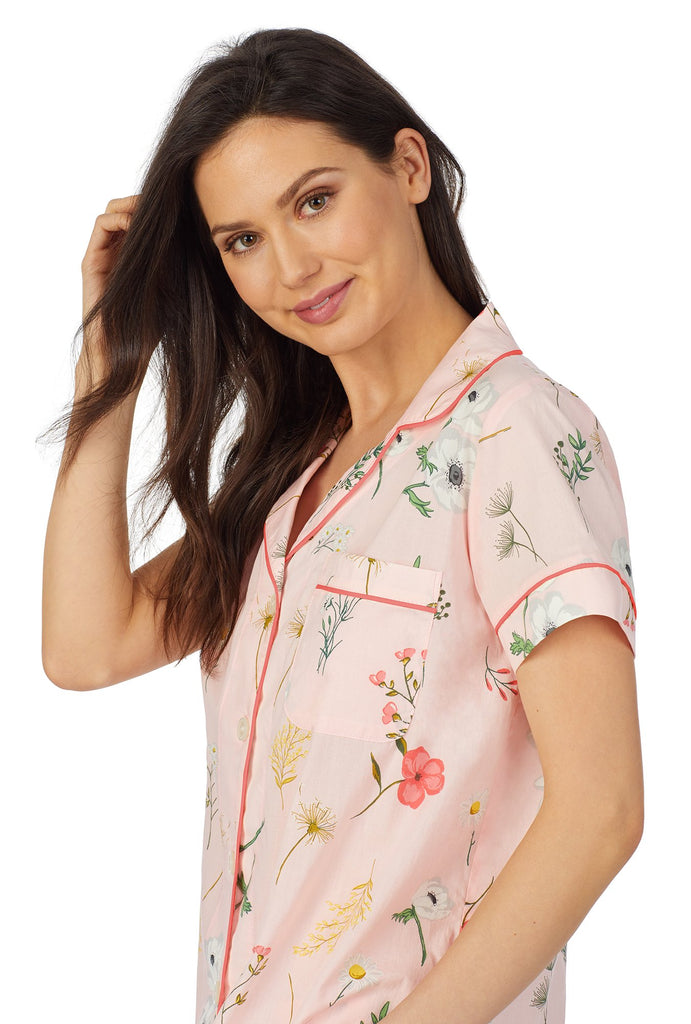 Flower Study Short Sleeve Classic Cropped Woven Sateen PJ Set