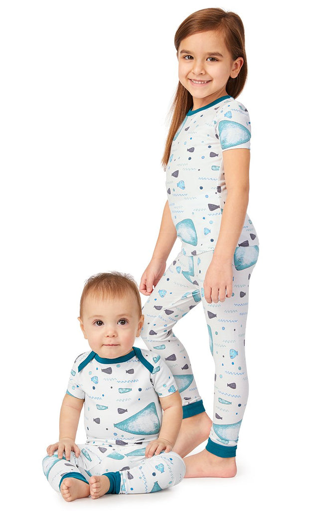 Whale and Friends Short Sleeve Stretch Jersey Kids PJ Set w/ Book