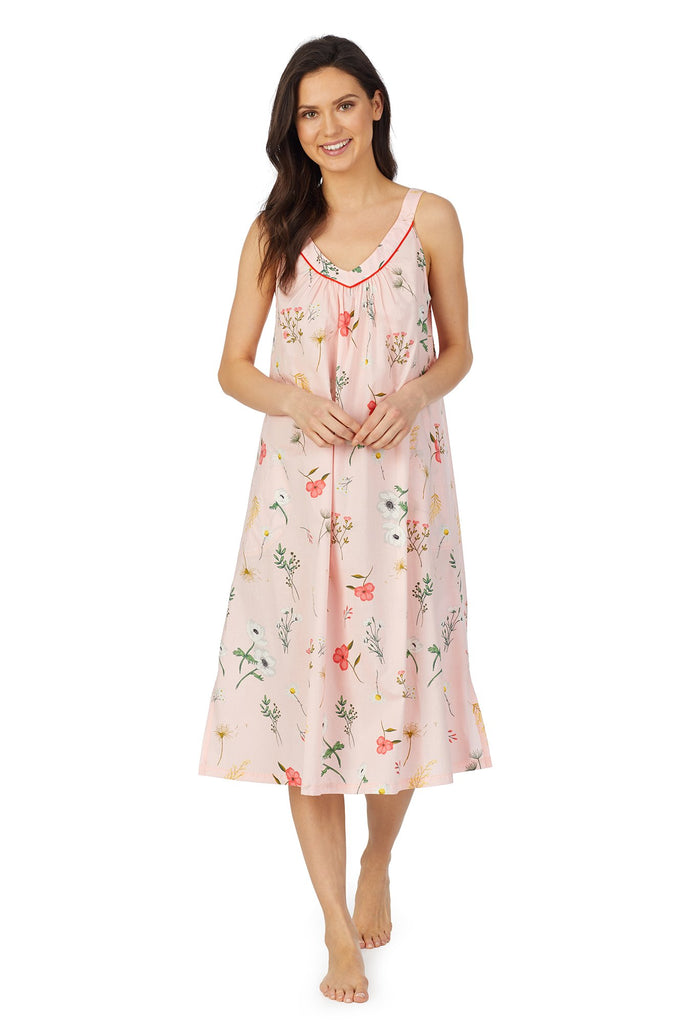 Flower Study Long V-Neck Woven Sateen Gown
