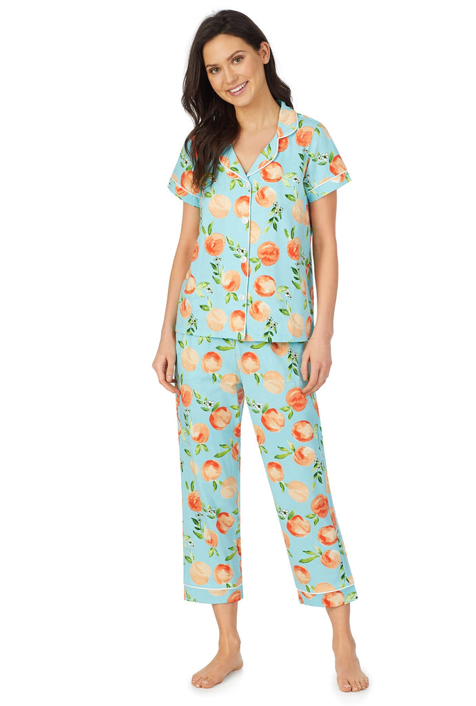 Peach Blossom Short Sleeve Classic Cropped Stretch Jersey PJ Set