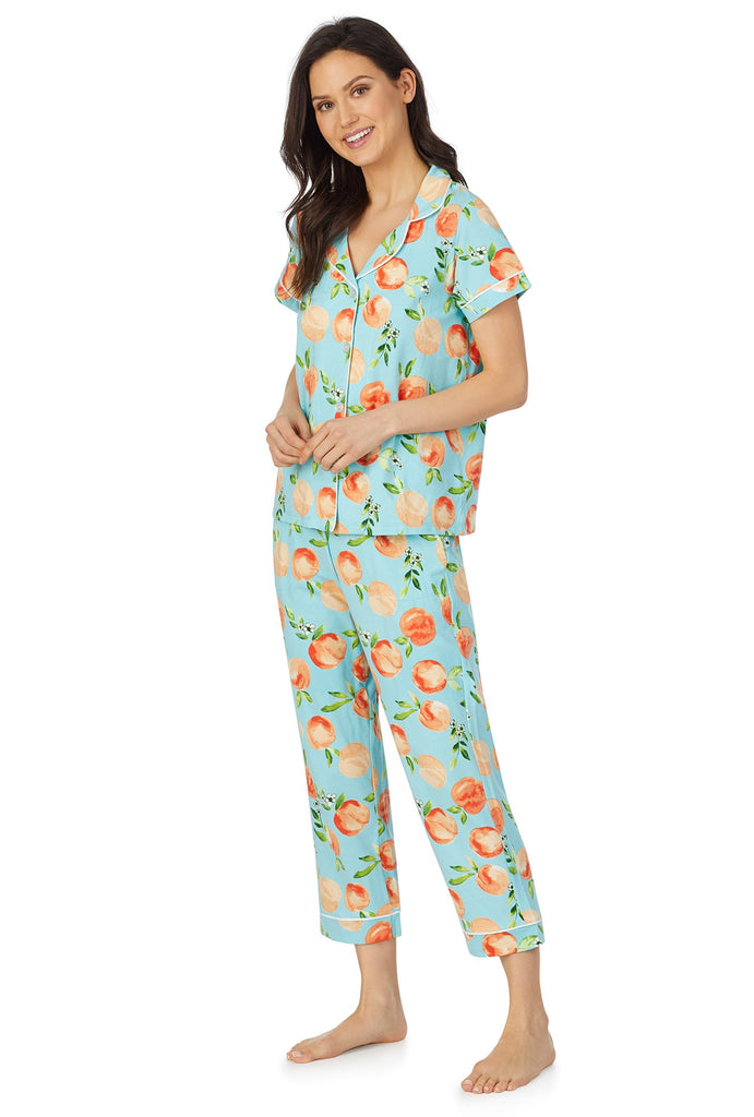 Peach Blossom Short Sleeve Classic Cropped Stretch Jersey PJ Set