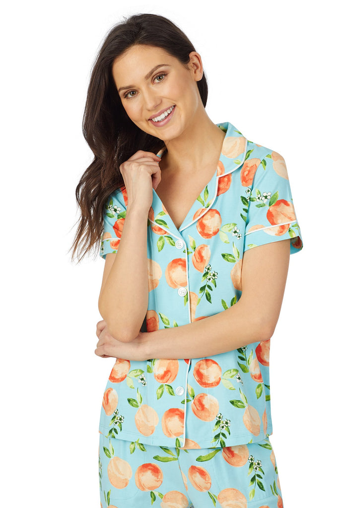 Peach Blossom Short Sleeve Classic Cropped Stretch Jersey PJ Set