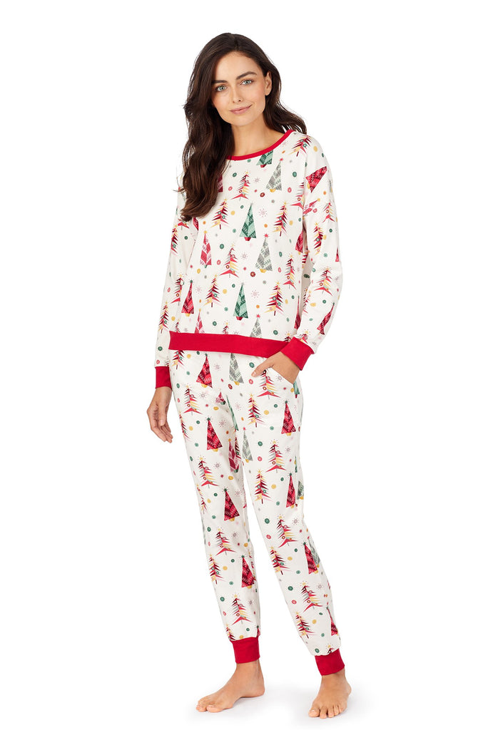 Christmas Tree Stretch Long Sleeve Pullover Crew & Jogger Set