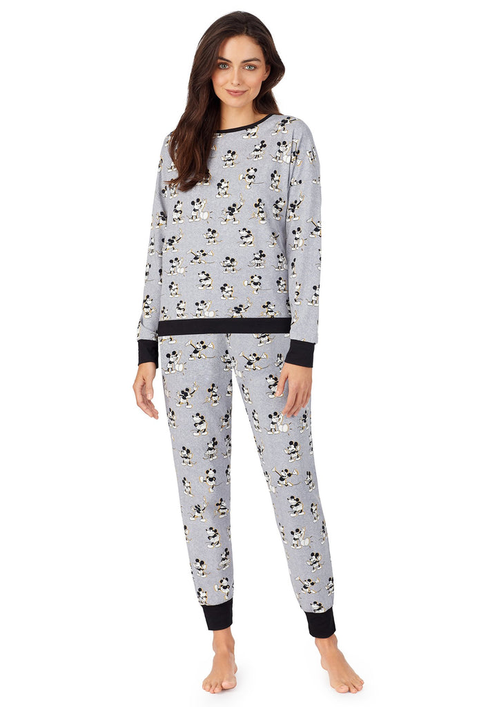 Bedhead Pajamas x Disney Vintage Mickey Grey Heather Stretch Long Sleeve Pullover Crew & Jogger Set