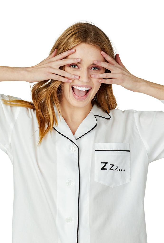 Ivory Long Sleeve Classic PJ Set - ZZZ Embroidery