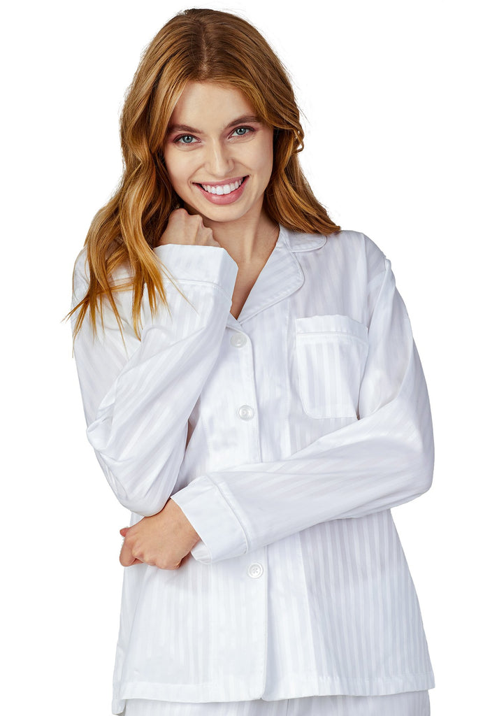White 3D Stripe Long Sleeve Classic PJ Set