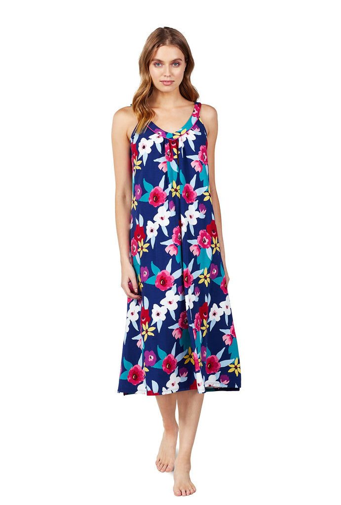 Painter's Floral Long V-Neck Stretch Jersey Gown
