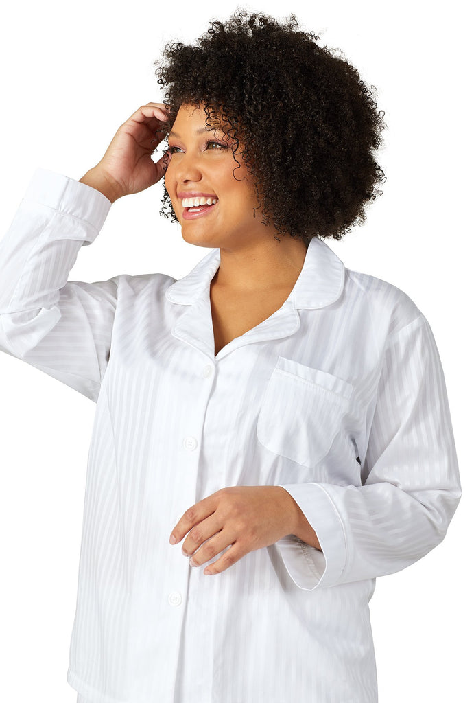 White 3D Stripe Long Sleeve Classic PJ Set