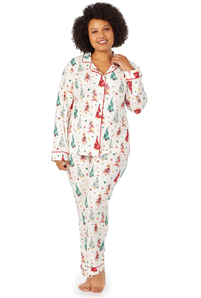 Christmas Tree Stretch Long Sleeve Classic PJ Set PLUS