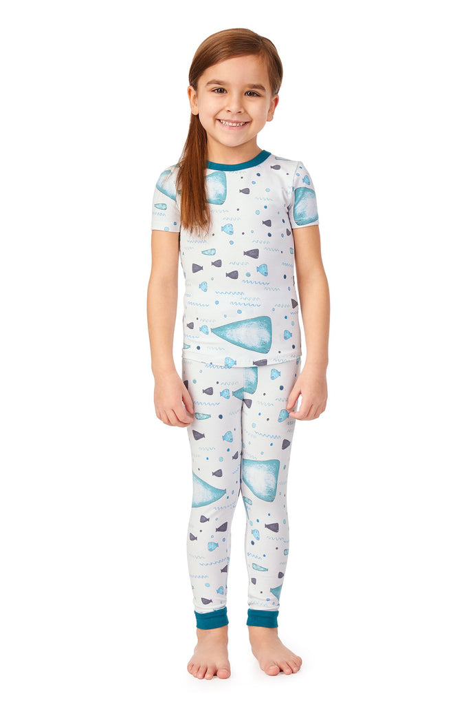 Whale and Friends Short Sleeve Stretch Jersey Kids PJ Set w/ Book