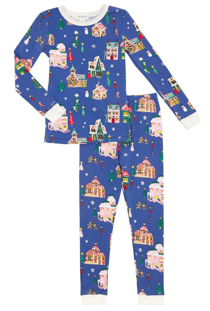 Gingerbread Village Stretch Long Sleeve Tween 2pc Pant PJ Set