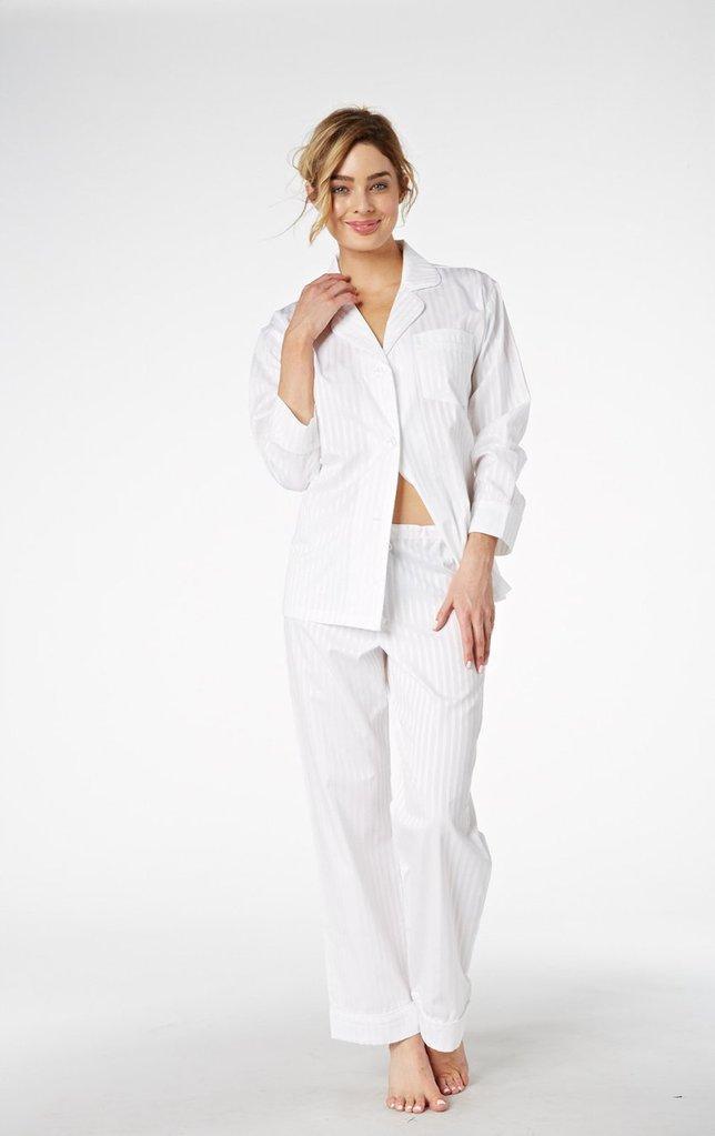 White 3D Stripe Long Sleeve Classic PJ Set