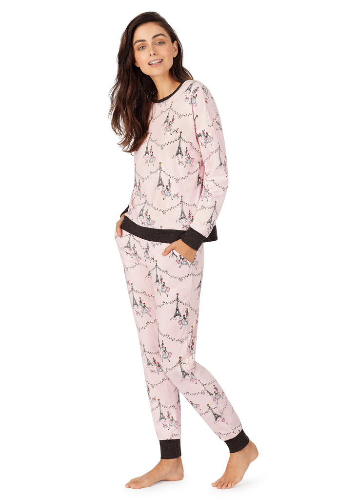 Christmas in Paris Stretch Long Sleeve Pullover Crew & Jogger Set