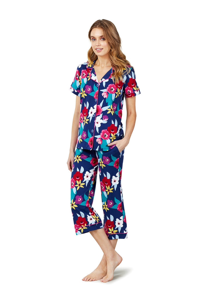 Painter's Floral Short Sleeve Cropped Stretch Jersey PJ Set