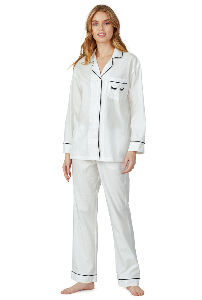 Ivory Long Sleeve Classic PJ Set - Eyelash Embroidery
