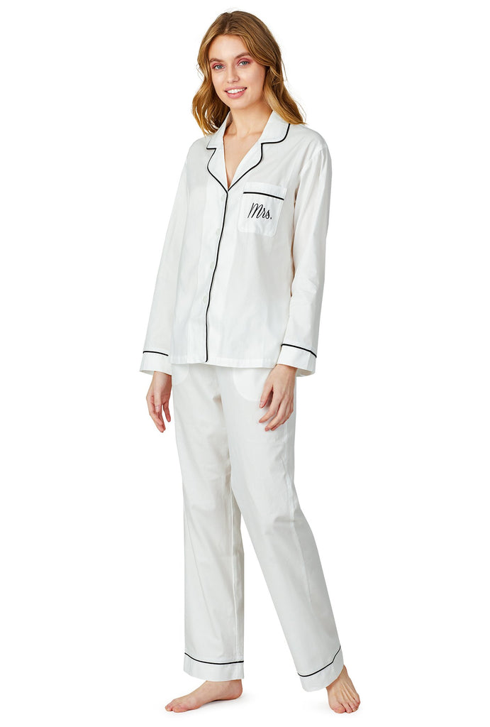 Ivory Long Sleeve Classic PJ Set - MRS Embroidery