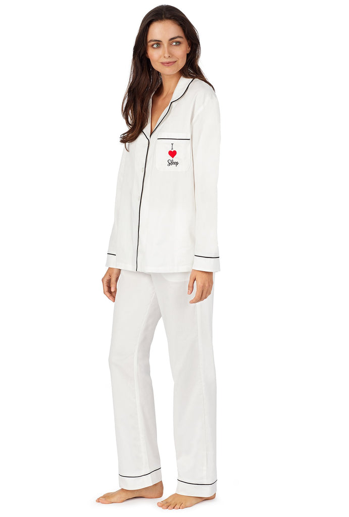 Ivory Longsleeve Classic PJ Set- I ❤ Sleep Embroidery