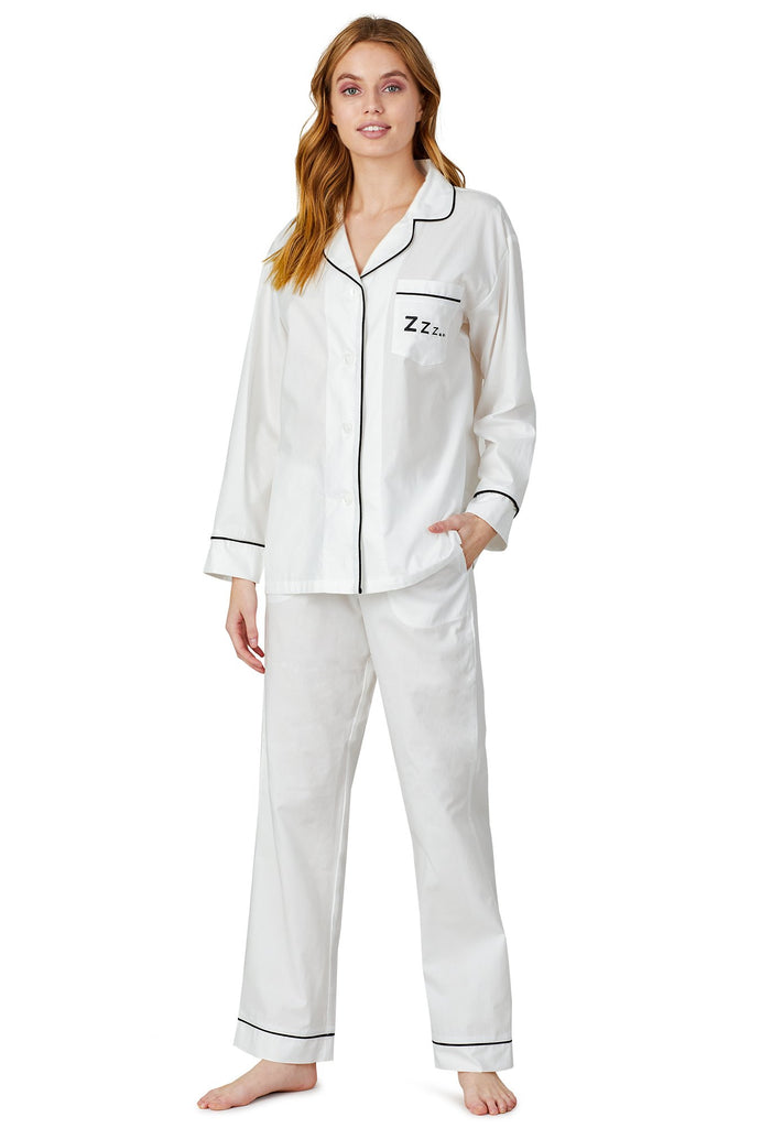 Solid White Ivory Long Sleeve Classic PJ Set - ZZZ Pocket