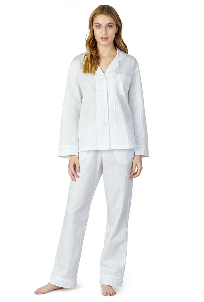 White 3D Stripe Long Sleeve Classic PJ Set