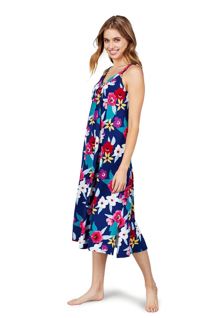 Painter's Floral Long V-Neck Stretch Jersey Gown
