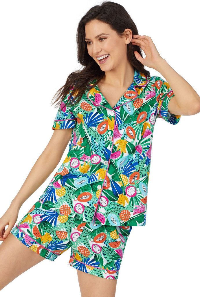 Tropical Fruits Short Sleeve Classic Shorty Stretch Jersey PJ Set