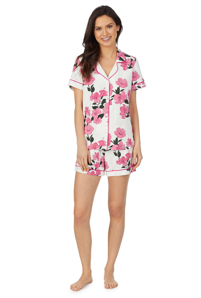 Island Flower Short Sleeve Classic Shorty Stretch Jersey PJ Set
