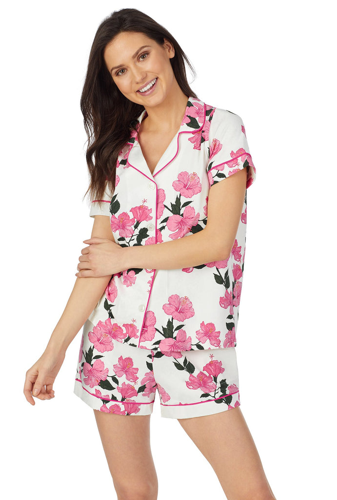 Island Flower Short Sleeve Classic Shorty Stretch Jersey PJ Set