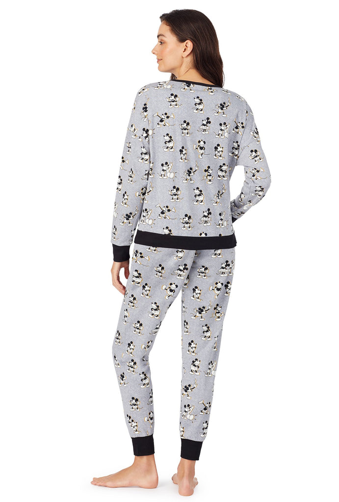 Bedhead Pajamas x Disney Vintage Mickey Grey Heather Stretch Long Sleeve Pullover Crew & Jogger Set