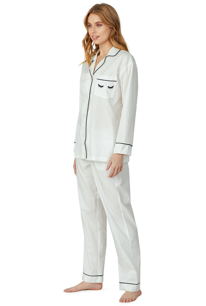 Ivory Long Sleeve Classic PJ Set - Eyelash Embroidery