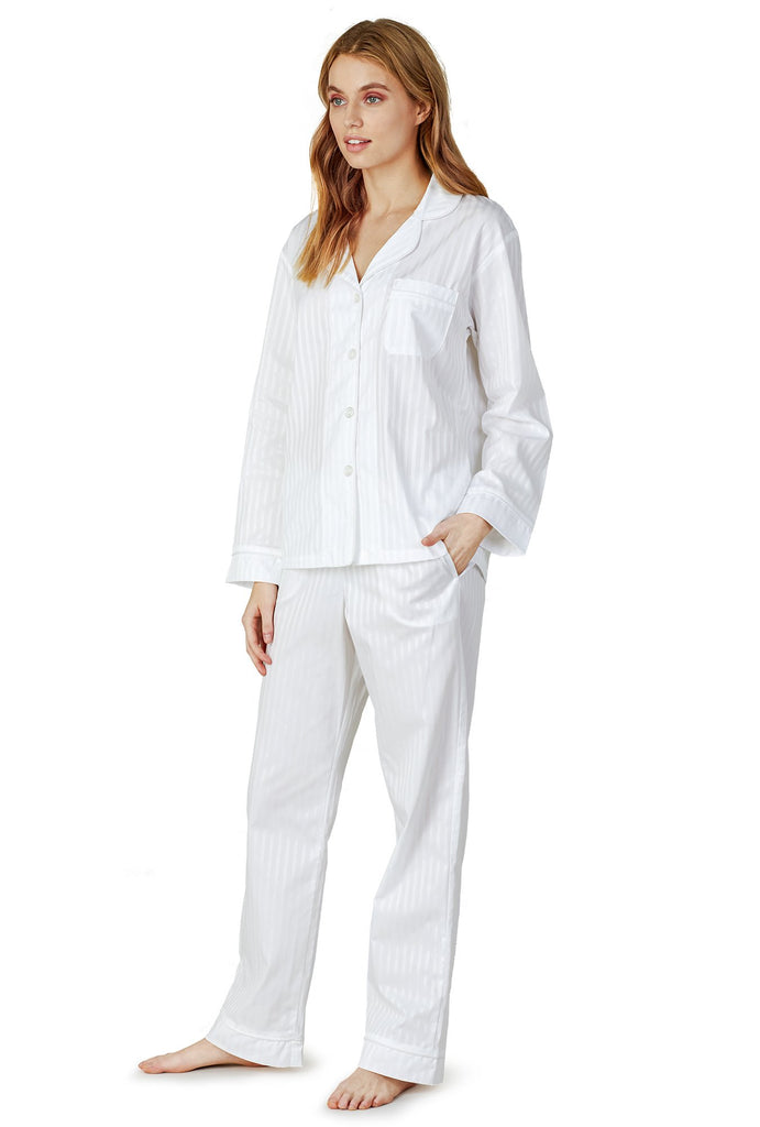 White 3D Stripe Long Sleeve Classic PJ Set