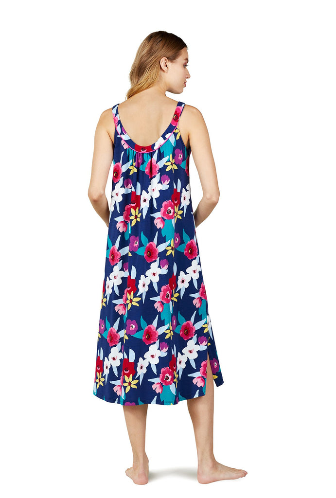 Painter's Floral Long V-Neck Stretch Jersey Gown