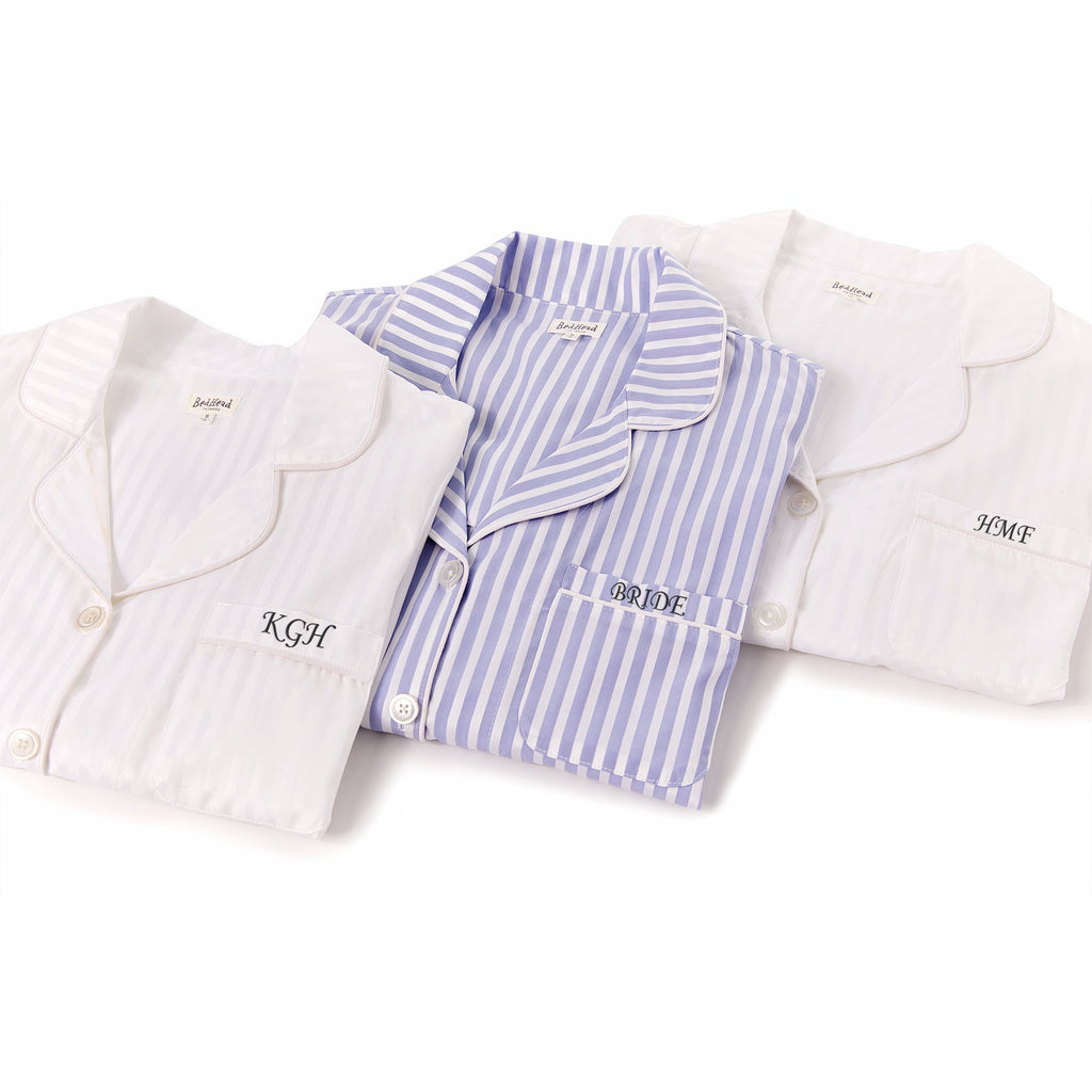 Blue 3D Stripe Short Sleeve Classic Shorty PJ Set with Monogram Pocket