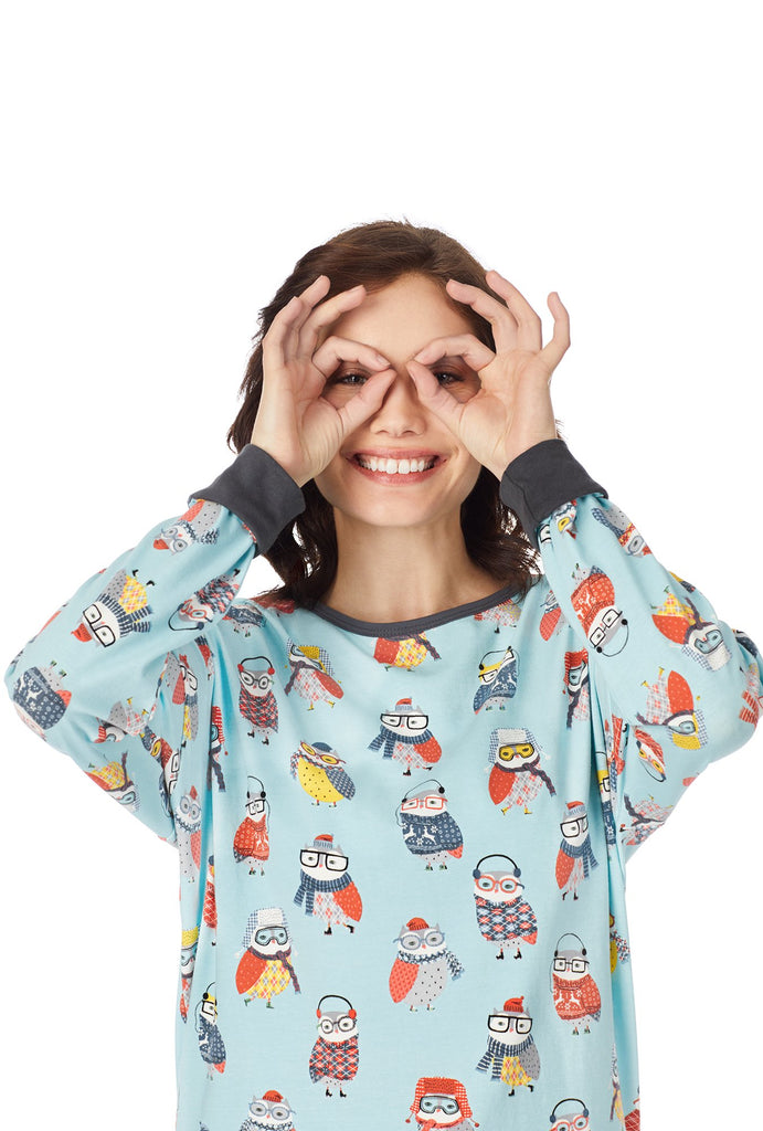 Wise Owl Stretch Long Sleeve Pullover Crew & Jogger Set