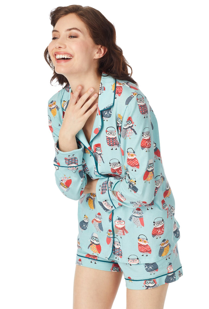 Wise Owl Stretch Long Sleeve Classic Shorty Set