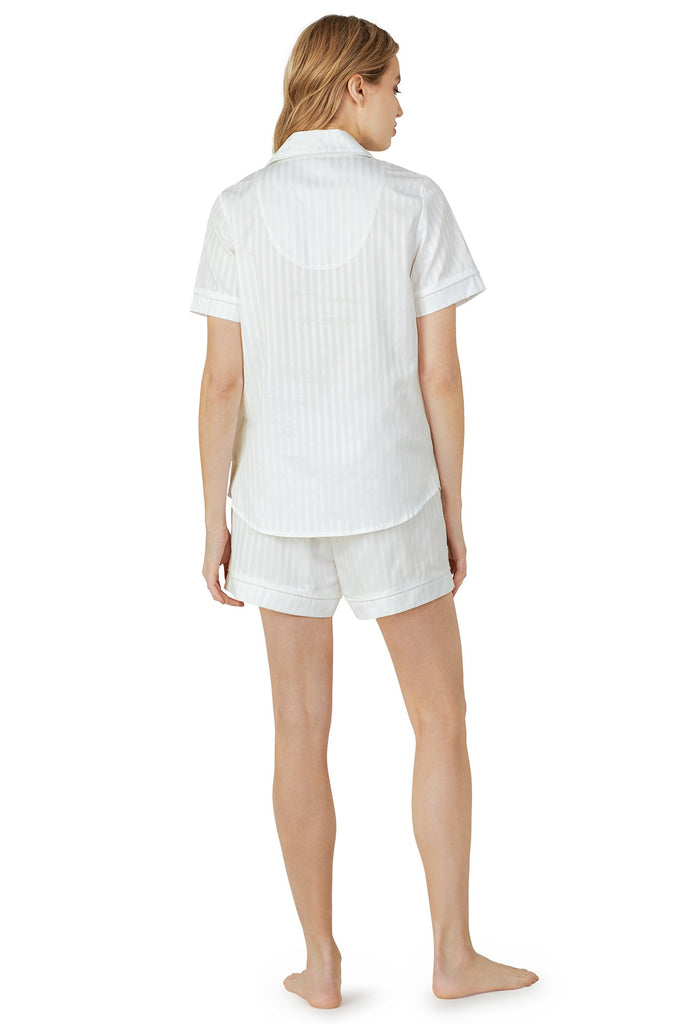 White 3D Stripe Short Sleeve Classic Shorty PJ Set