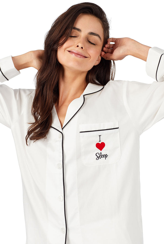 Ivory Longsleeve Classic PJ Set- I ❤ Sleep Embroidery
