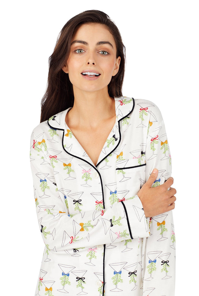 Martinis & Mistletoe Flannel Long Sleeve Classic PJ Set