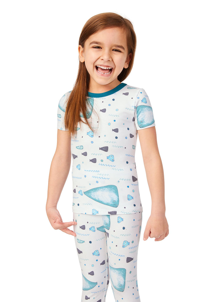Whale and Friends Short Sleeve Stretch Jersey Kids PJ Set w/ Book
